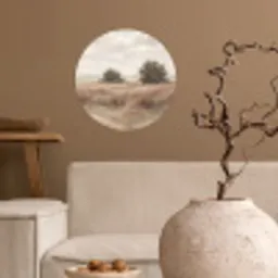 Landschap - Minimalistisch - Beige Wandcirkel behangsticker klein -sfeer1