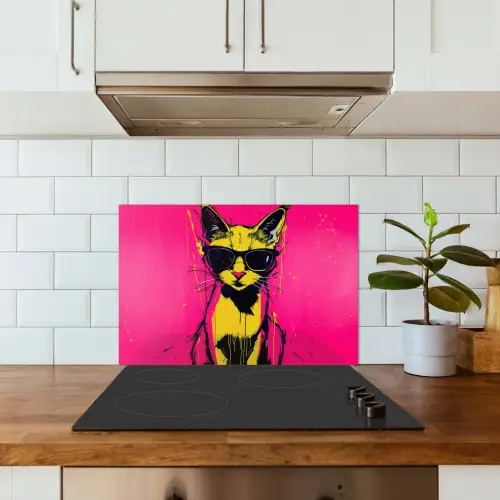 Kat - Art - Zonnebril - Roze keuken achterwand spatscherm klein -sfeer2