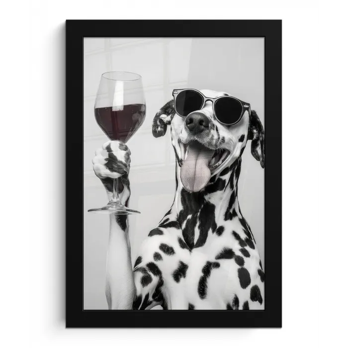 Zonnebril - Dalmatiër - Wijnglas - Tong fotolijst zwart zonder passe partout klein -3d