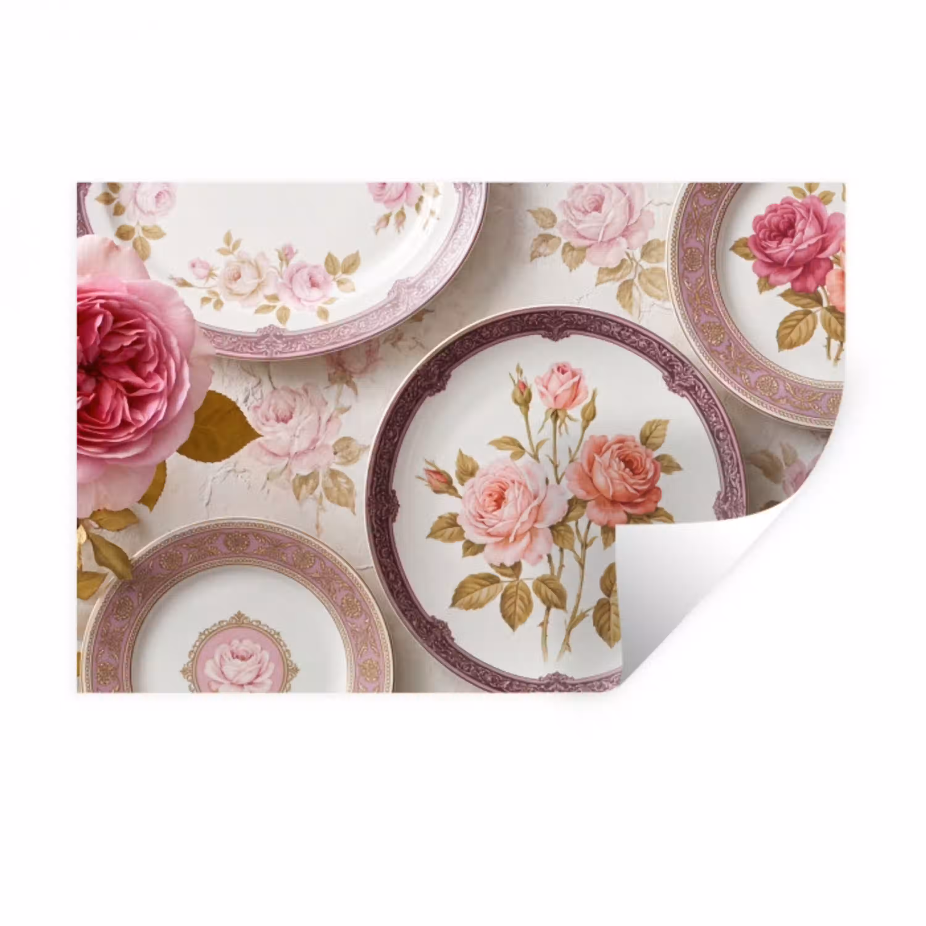 Bloemen - Patroon - Vintage - Roze - Decoratie Muursticker klein -3d
