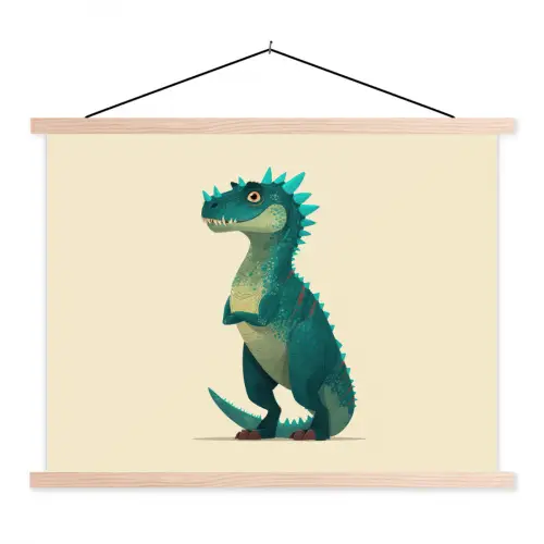 Dinosaurus - Turquoise - Stekels textielposter latten blank klein -3d
