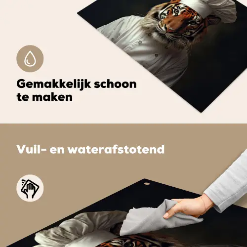 Tijger - Kokskleding - Bruin Inductie beschemer met haakjes klein -ky-schoon-nl