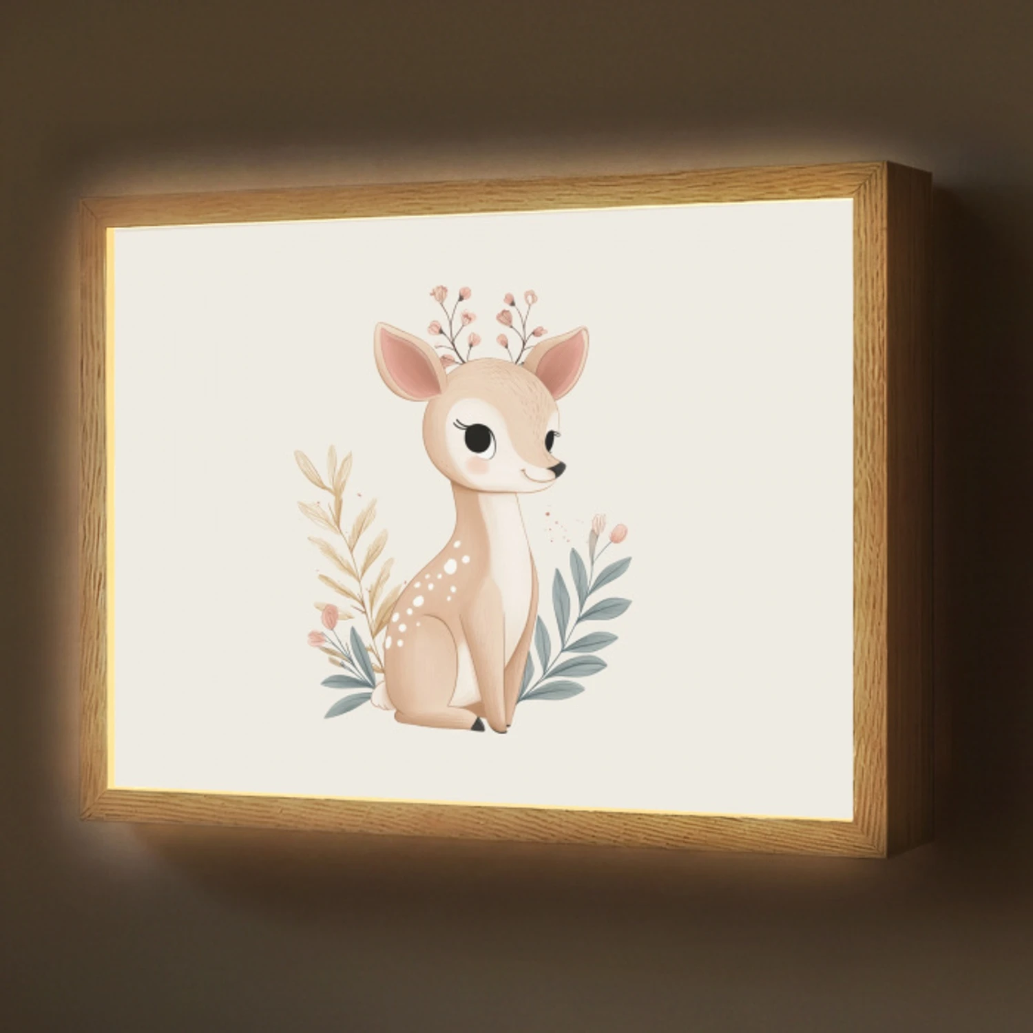 Hertje - Minimalistisch - Aquarel - Bladeren Light Box met batterij (Wandlamp) middel -z3d_website