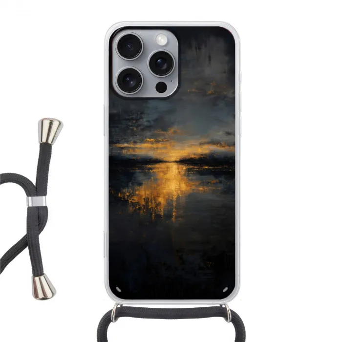 Gouden Reflectie op Water Hoesje iPhone 16 Pro Max met koord klein -3d