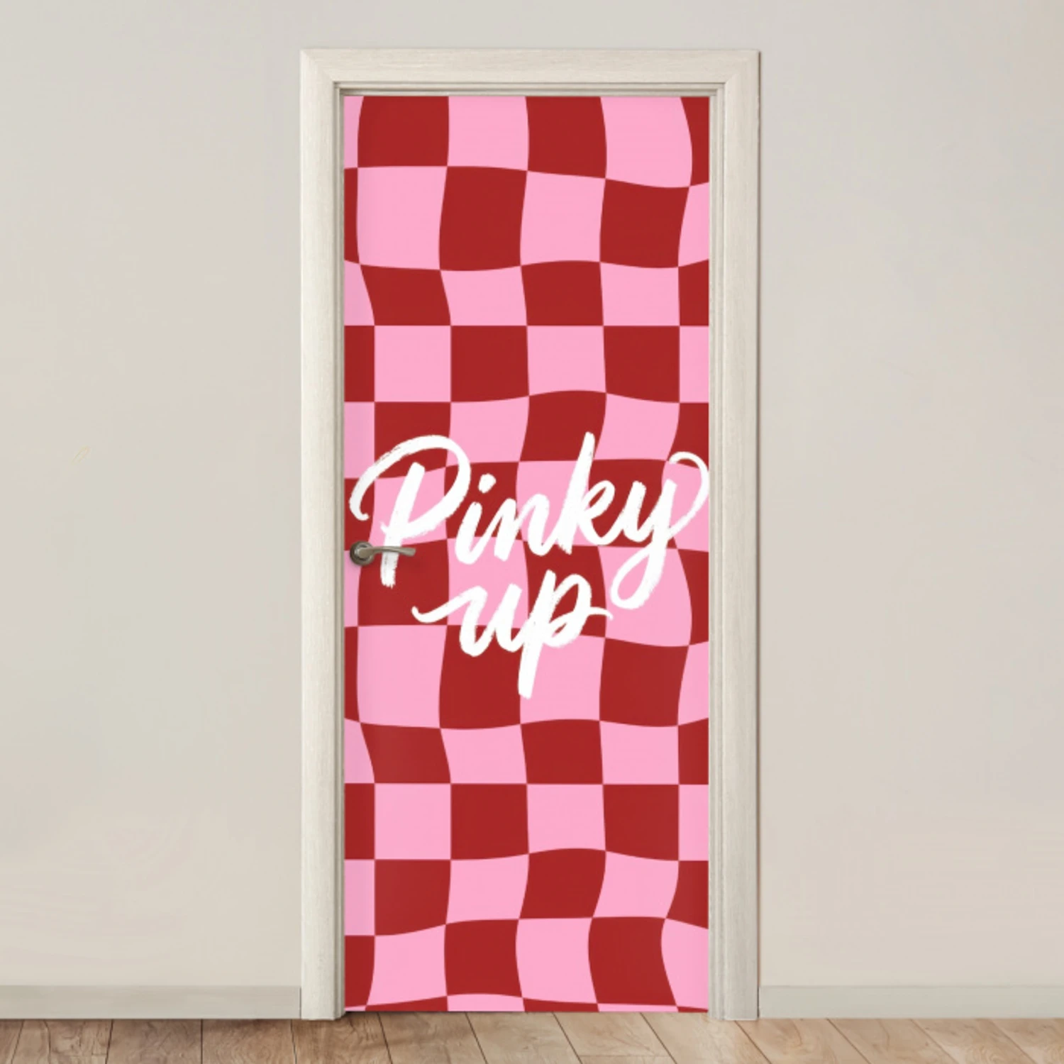 Pinky up - Geblokt - Bordeauxrood deurposter klein -3d_beige