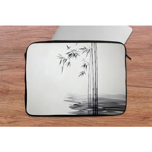 Bamboestammen - Water - Minimalistisch - Wit laptophoes neopreen klein -tafel