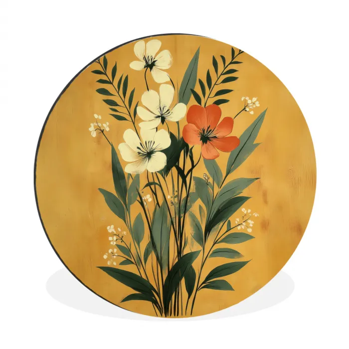 Bladeren - Boeket - Bloemen - Geel Wandcirkel aluminium klein -3d