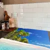 Strand - Zee - Palmboom - Zon - Zomer Inductie beschermer vinyl 3mm middel -sfeer3