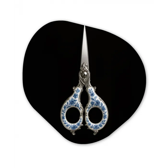 Schaar - Delfts blauw - Zwart Wandcirkel Organisch Plexiglas middel -3d