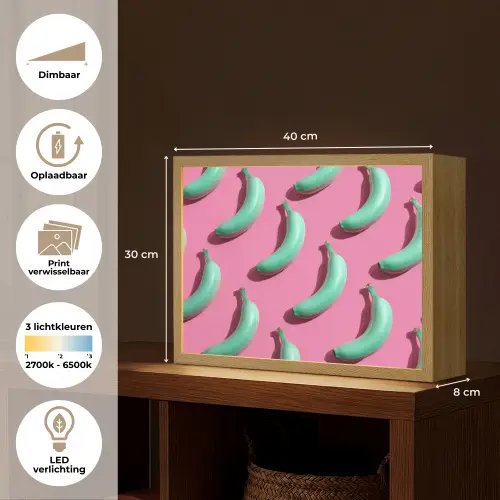 Bananen - Patroon - Blauw - Roze Light Box met batterij (Wandlamp) middel -USP_websiteoverzichtNL
