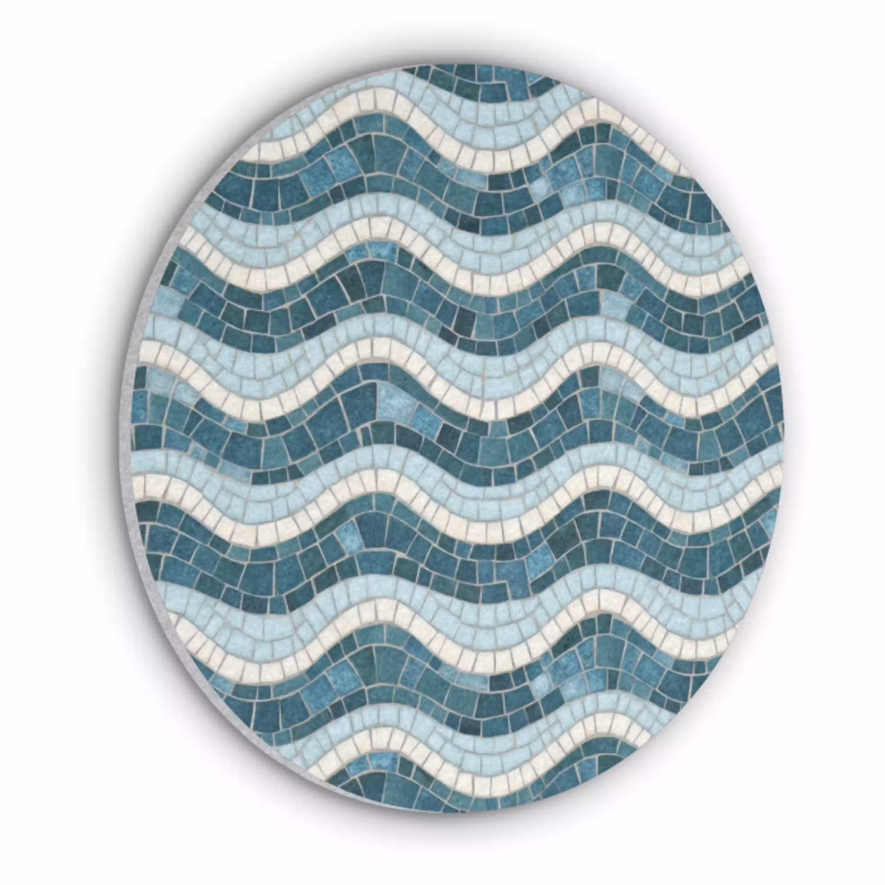 Blauw - Wit - Mozaïek - Golvend Akoestische PET Vilt - Rond klein 838 -3d