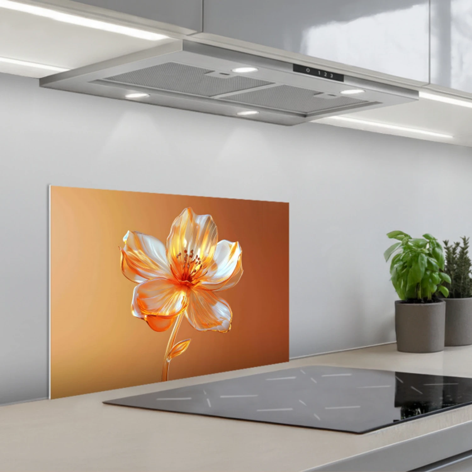 Glazen - Bloem - Oranje keuken achterwand spatscherm klein -3d_schuin