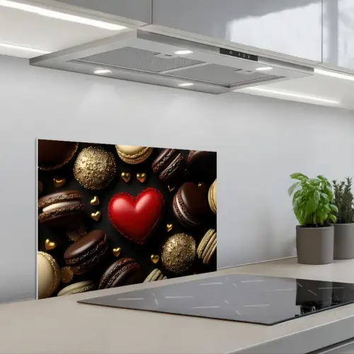 Macarons - Rood - Hart keuken achterwand spatscherm klein -3d_schuin