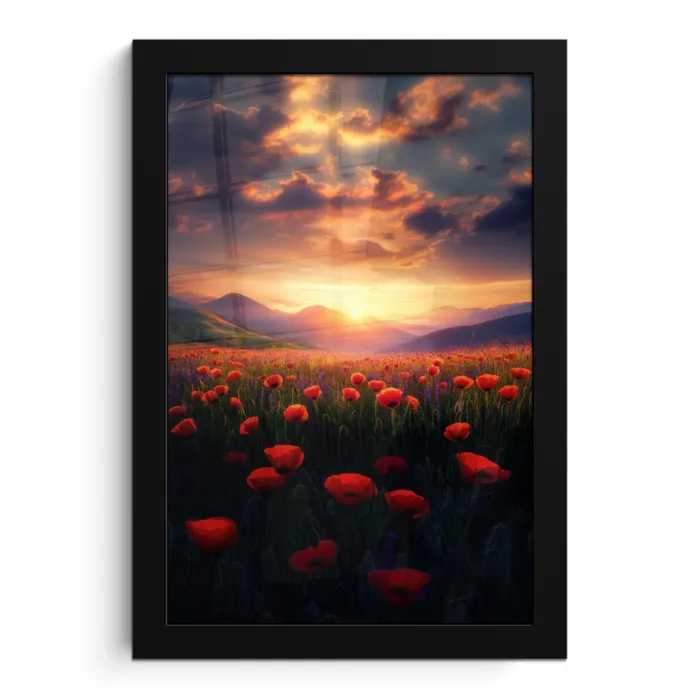 Landschap - Zonsondergang - Bloemenveld fotolijst zwart zonder passe partout klein -3d