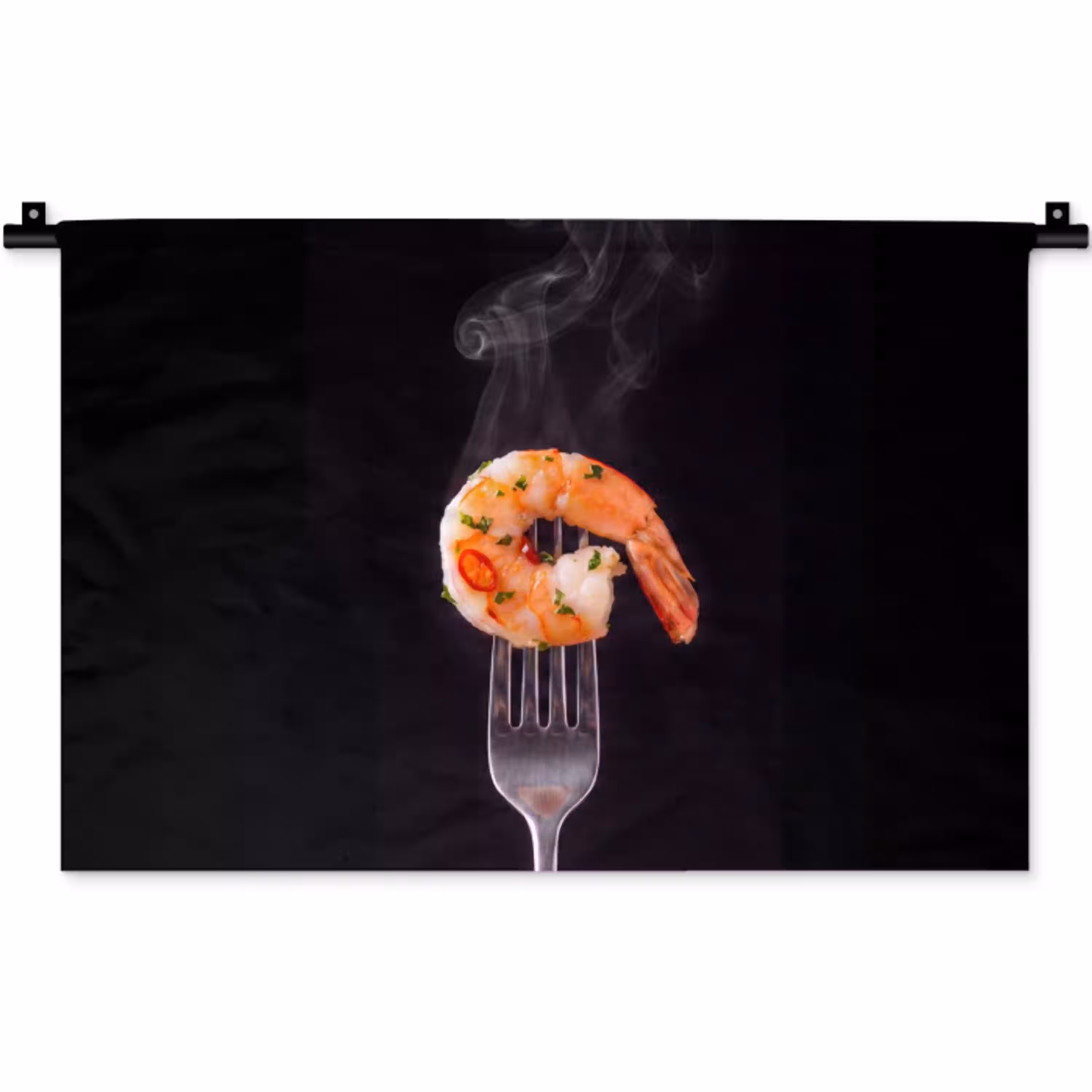 Eten - Garnaal - Vork Wandkleed katoen klein -zz3d