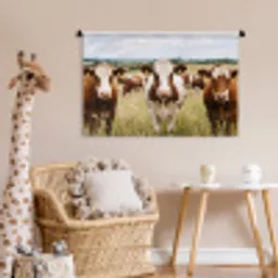 Koeien - Portret - Weide - Boerderij - Nieuwsgierig Wandkleed katoen middel -wsfeer5_kind