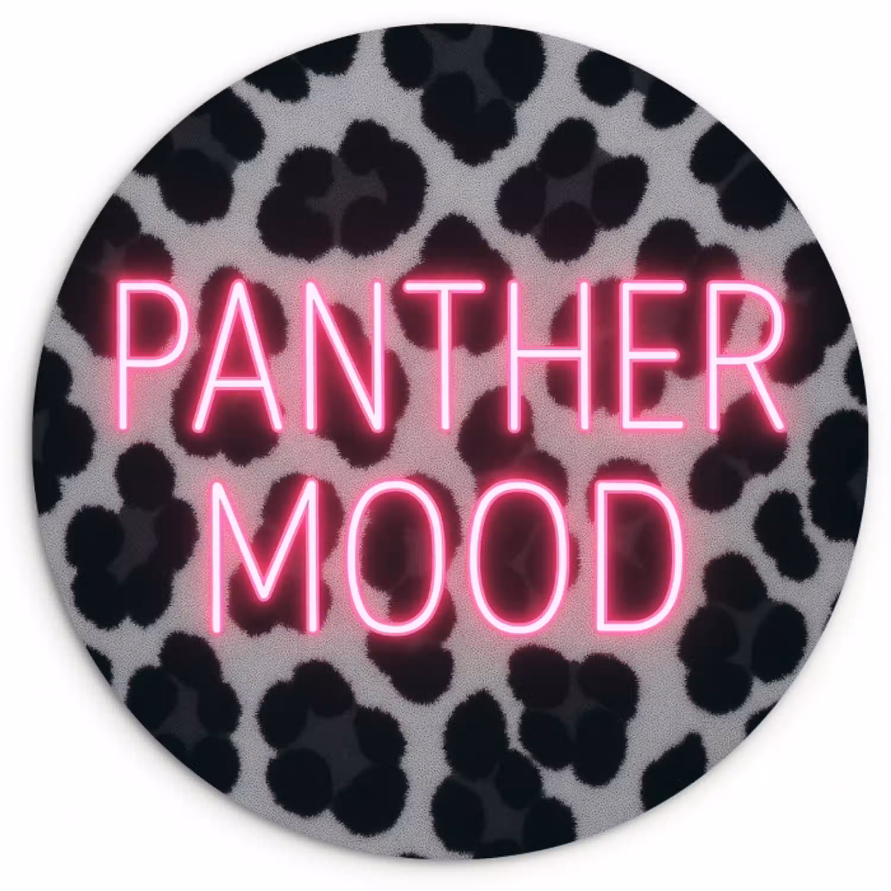 Panterprint - Zwart - Neonletters - Roze Wandcirkel plexiglas klein -3d