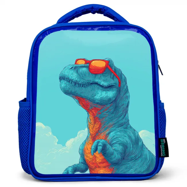 T-Rex - Blauw - Wolken - Zonnebril Kinderrugzak - Blauw middel -3d