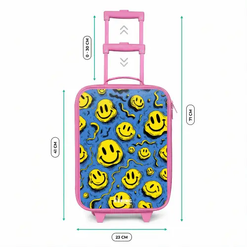 Smiley - Geel - Blauw Kinderkoffer - Roze klein -productfoto_formaten