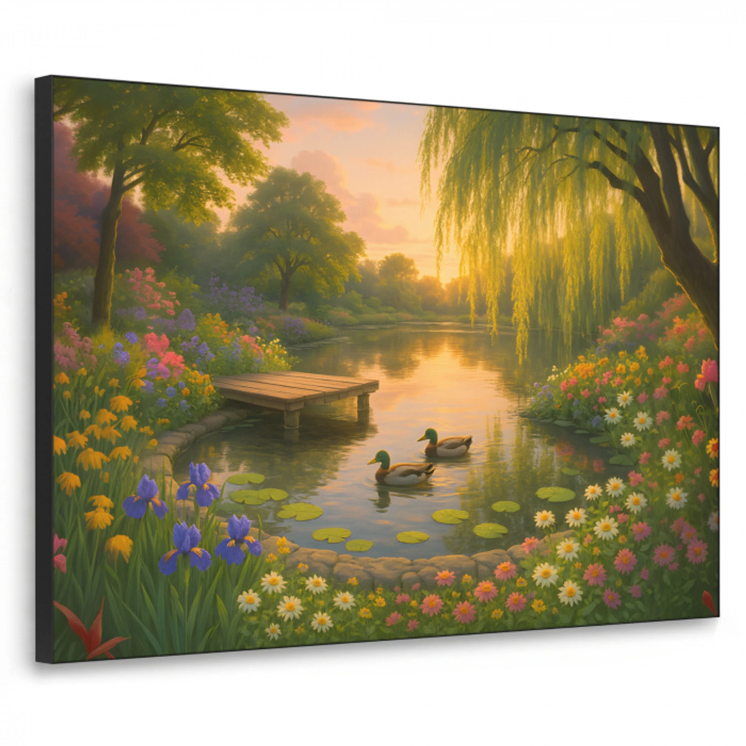 Eenden - Vijver - Bloemen Textielframe - compleet frame klein -3d