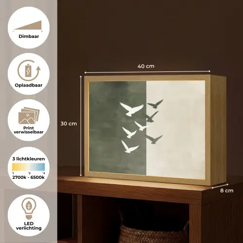 Japandi - Vogel - Groen Light Box met batterij (Wandlamp) middel -USP_websiteoverzichtNL