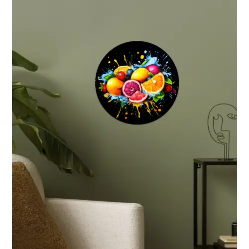 Fruit - Graffiti - Kleurrijk - Sinaasappel - Aardbei - Abstract Wandcirkel behangsticker klein -sfeer2