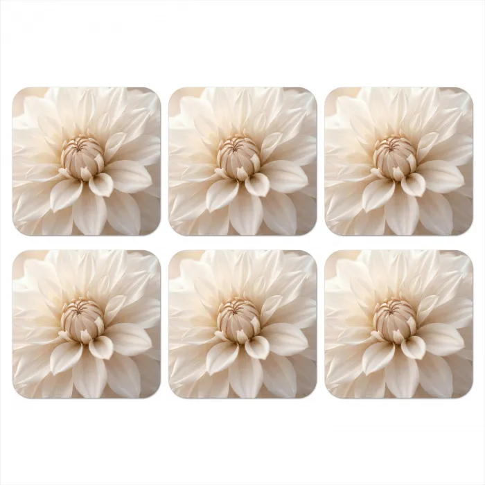 Bloem - Dahlia - Wit onderzetter kurk middel -3d