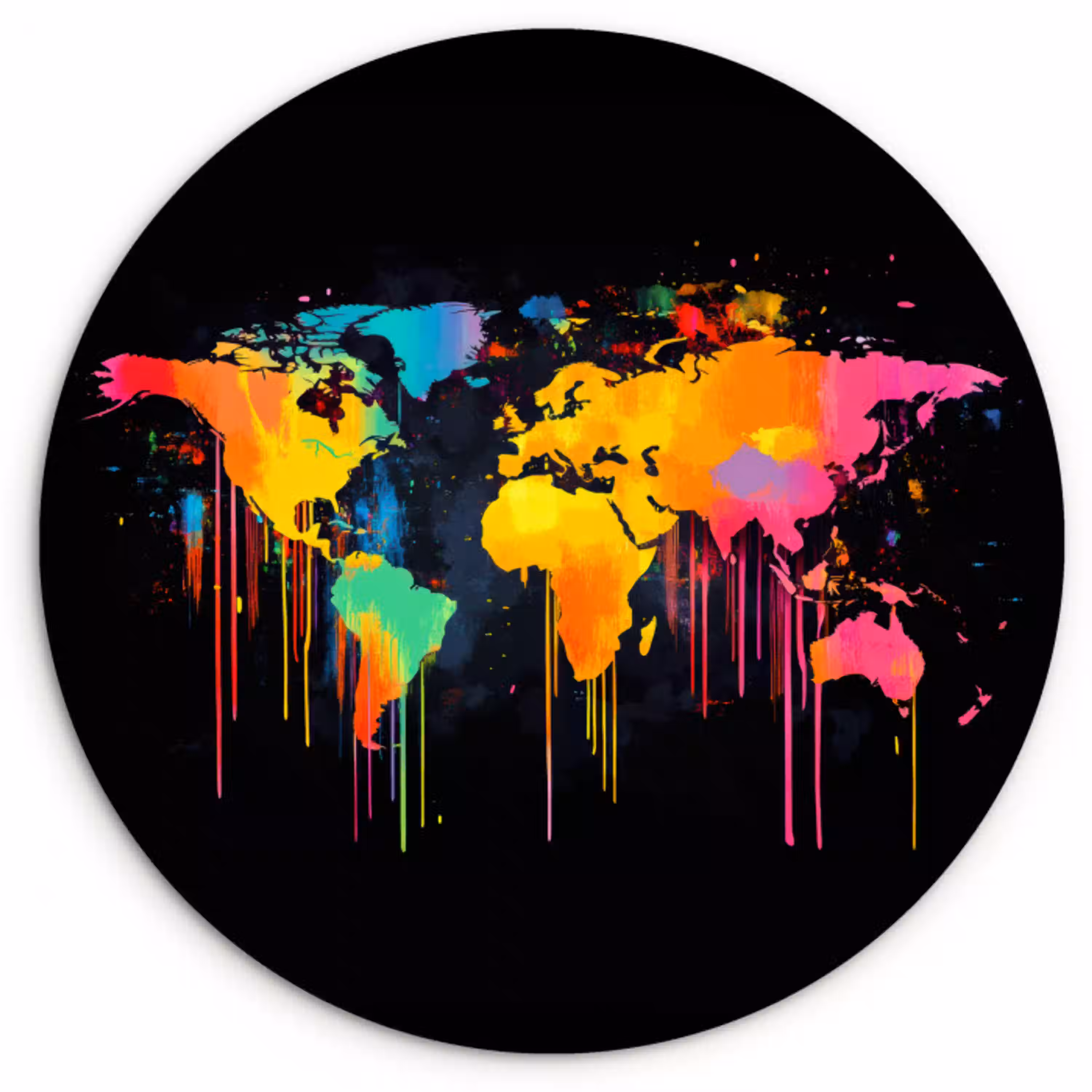 Wereldkaart - Verf - Kleurrijk - Graffiti - Wereld Wandcirkel plexiglas klein -3d