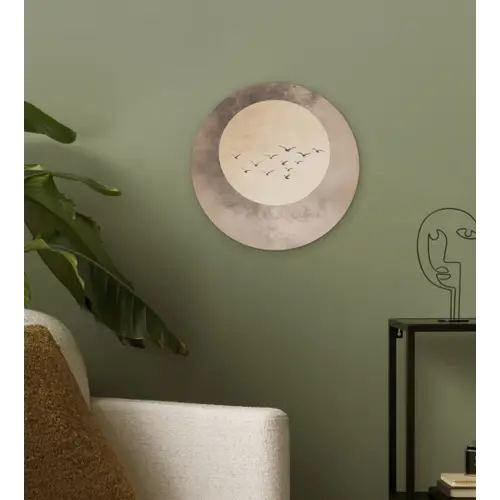 Vogel - Beige - Japandi Wandcirkel kunststof plaat 5mm dik klein -sfeer3