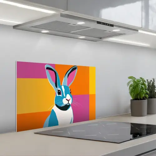 Haas - Kleurvakken - Oren - Roze keuken achterwand spatscherm klein -3d_schuin