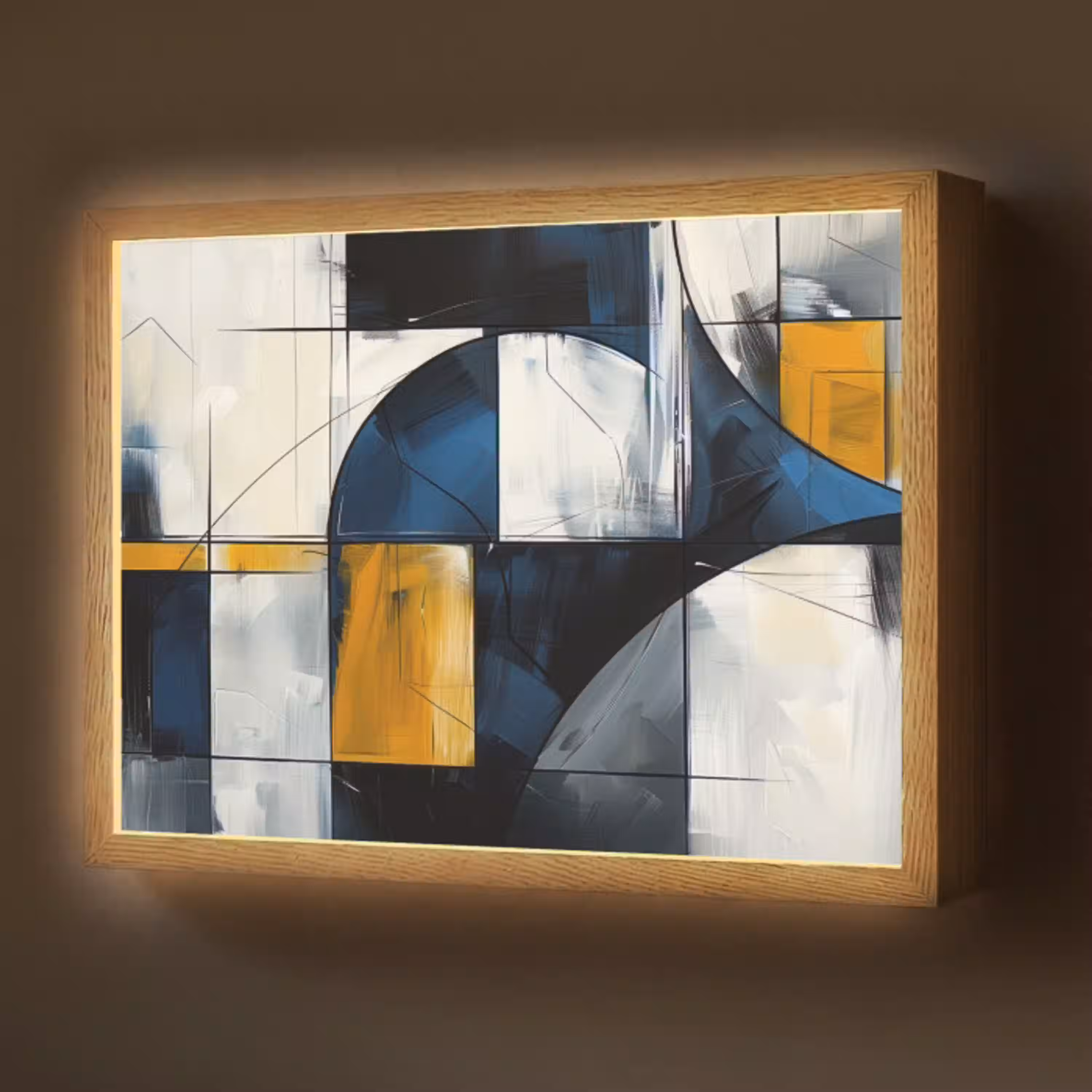 Abstract - Vormen - Goud - Blauw - Geometrisch Light Box met batterij (Wandlamp) middel -z3d_website