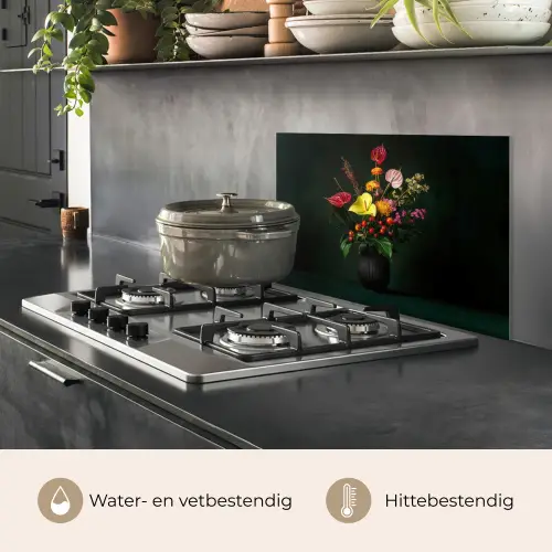 Bloemen - Vaas - Zwart keuken achterwand spatscherm klein -usp_NL