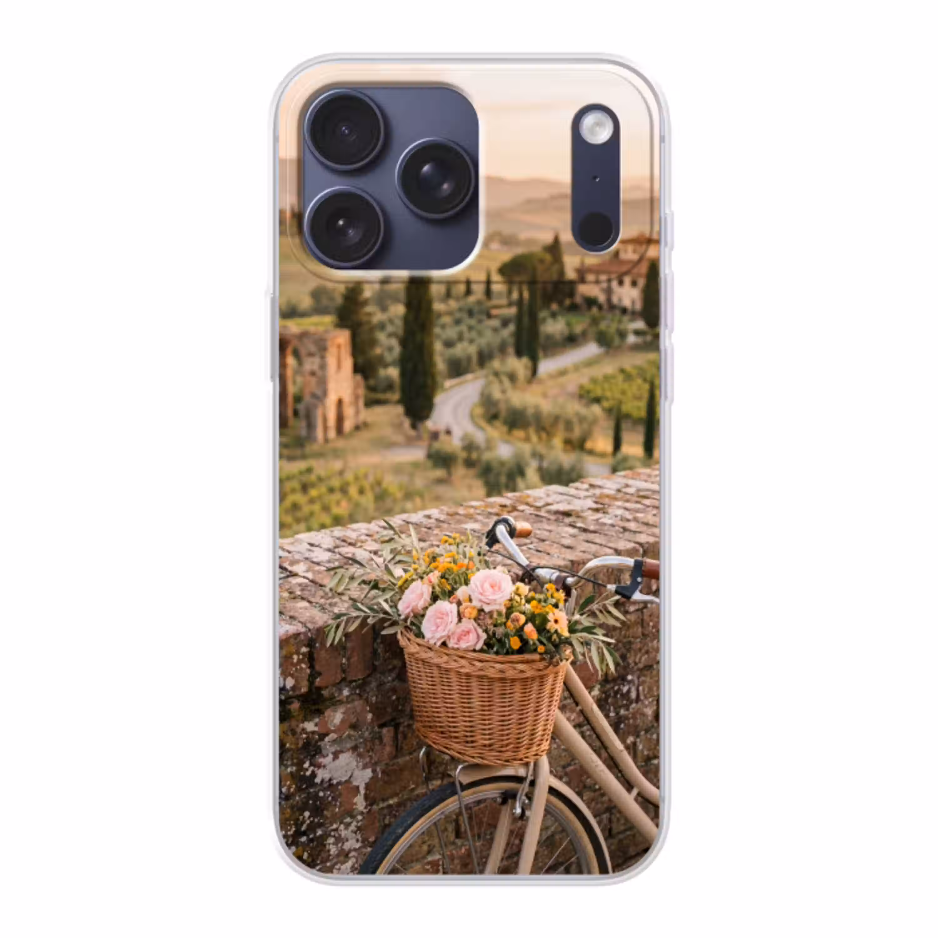 Fiets - Bloemen - Toscane - Landschap - Roze Telefoonhoesje iPhone 17 Pro Max klein -3d