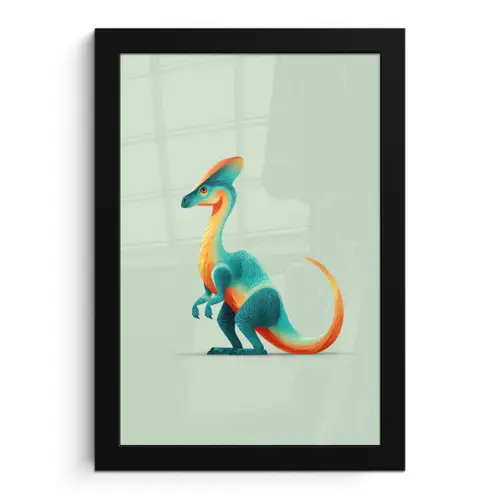 Staart - Dino - Minimalistisch - Blauw fotolijst zwart zonder passe partout klein -3d
