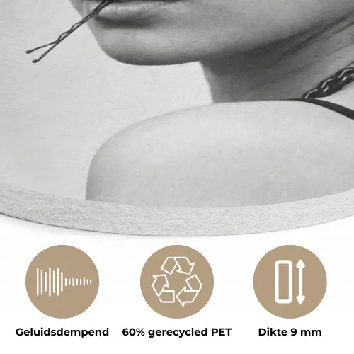 Edgy - Vrouw - Zwart - Wit Akoestische PET Vilt - Rond klein -closeup_NL