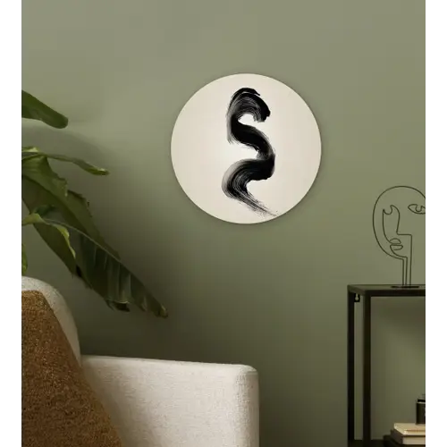 Penseelstreek - Zwart - Minimalistisch Wandcirkel kunststof plaat 5mm dik klein -sfeer3