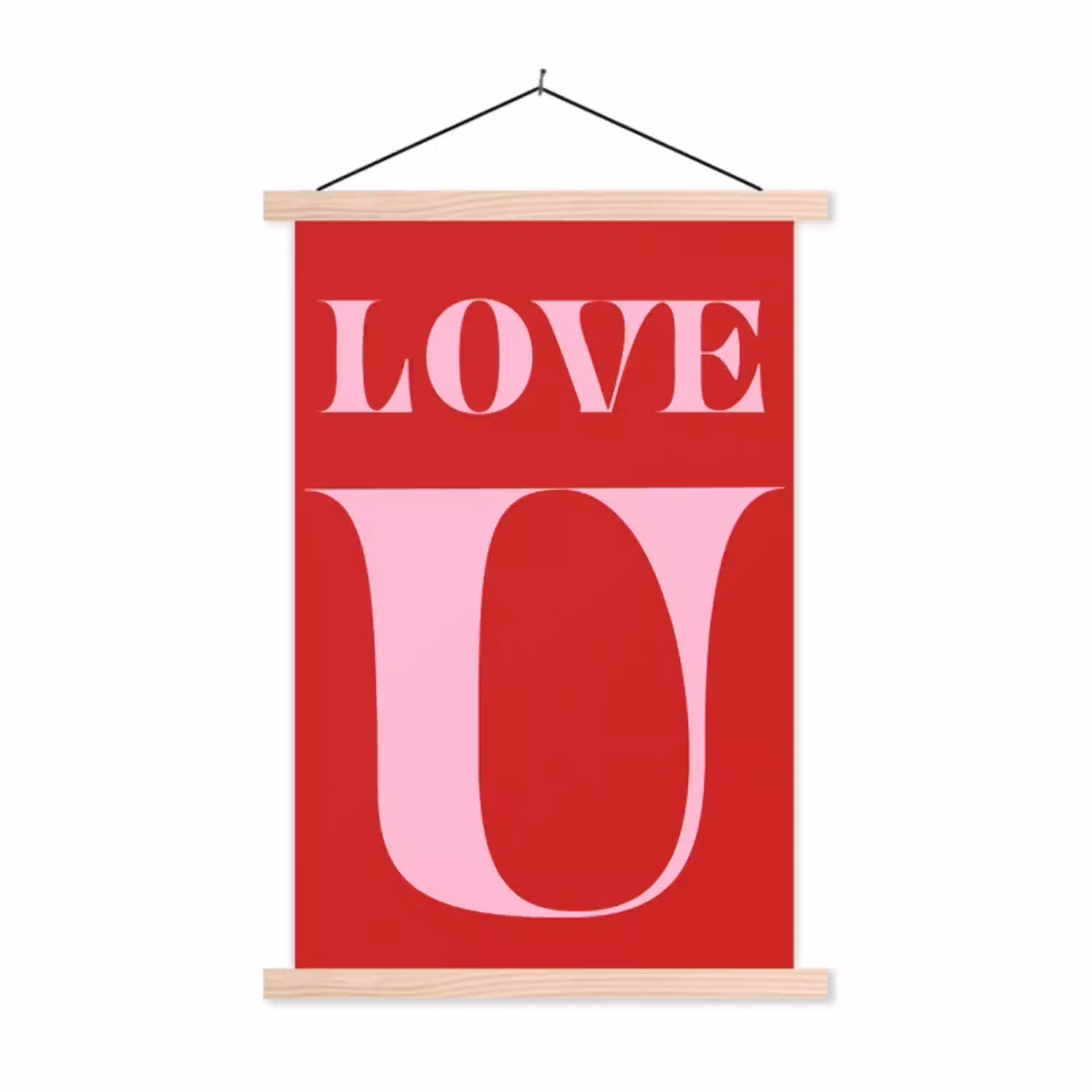 Rood - Love - Valentijn - Roze textielposter latten blank klein -3d