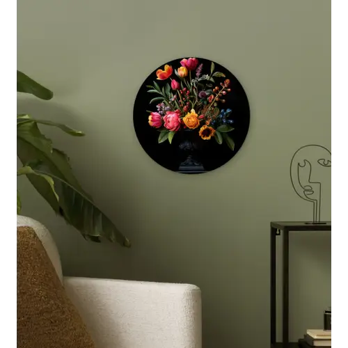 Tulpen - Bessen - Boeket - Vaas Wandcirkel kunststof plaat 5mm dik klein -sfeer3