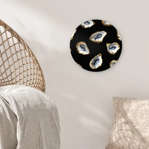 Oesters - Vissen - Blauw - Goud Wandcirkel kunststof plaat 5mm dik klein -sfeer5