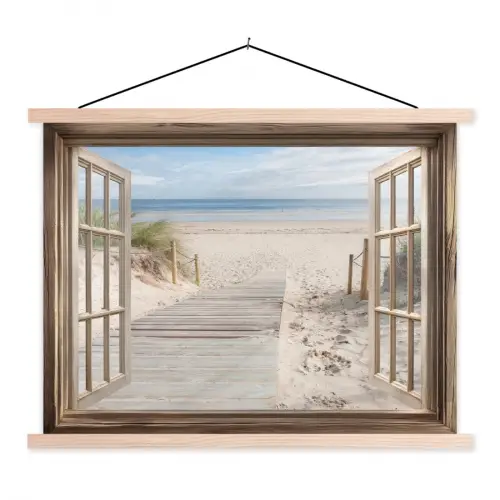 Doorkijk - Strand - Duinen - Pad - Landschap textielposter latten blank klein -3d