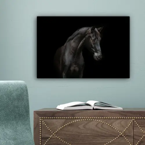 Paard - Dieren - Zwart - Portret canvas 2cm klein -sfeer4