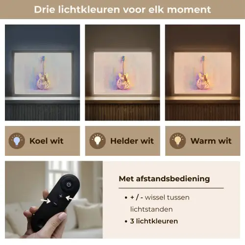 Gitaar - Pastel - Schilderachtig Light Box met batterij (Wandlamp) middel -USP_lichtkleurNL