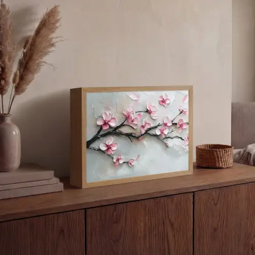Bloesem - Kunstzinnig - Roze - Sakura Light Box met batterij (Wandlamp) middel -sfeer2
