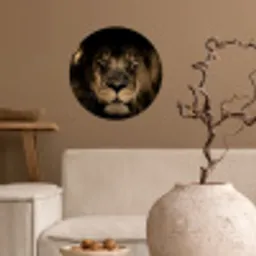 Leeuw - Dieren - Zwart - Portret Wandcirkel behangsticker klein -sfeer1