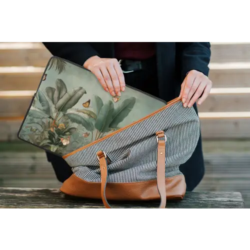 Tropisch bladerdek - Vlinders - groen - Bruin laptophoes neopreen klein -tas
