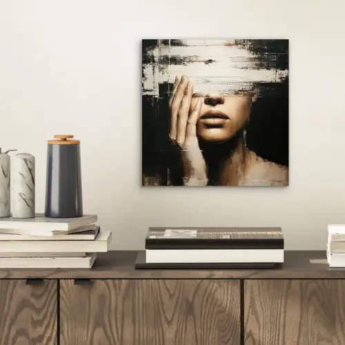 Hand - Gezicht - Strepen - Abstract aluminium wit klein -sfeer1