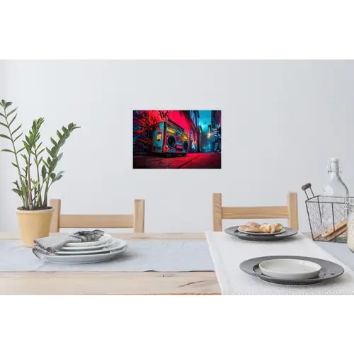 Boombox - Rood - Graffiti - Neon Muursticker klein -eettafel