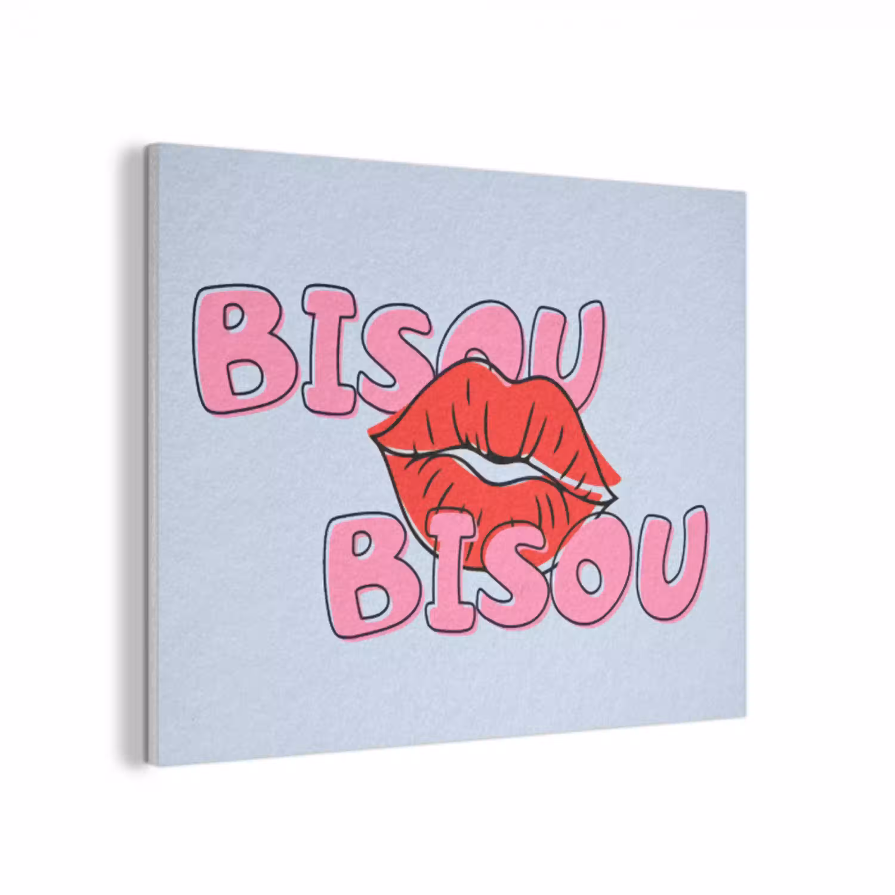 Bisou - Blauw - Roze - Lippen PET vilt klein -3d