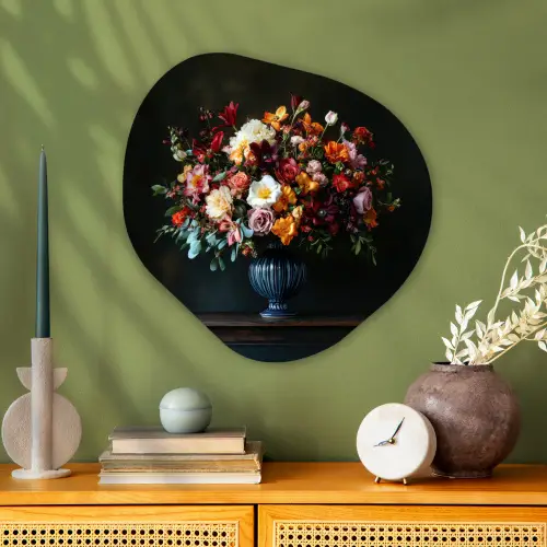 Groot - Bloemen - Vaas - Boeket Wandcirkel Organisch Aluminium middel -sfeer2