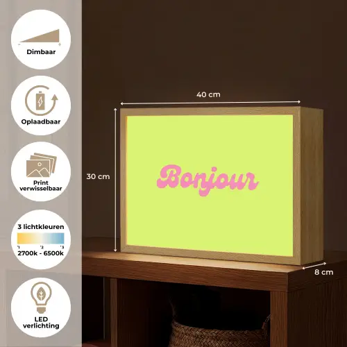 Groen - Roze bonjour - Retro Light Box met batterij (Wandlamp) middel -USP_websiteoverzichtNL